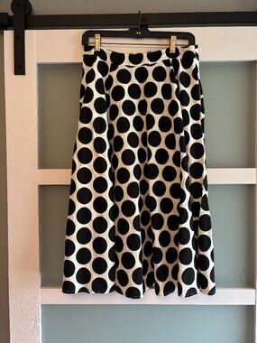 Who What Wear Black & White Polka Dot Midi Skirt - Size 6 - Linen Blend